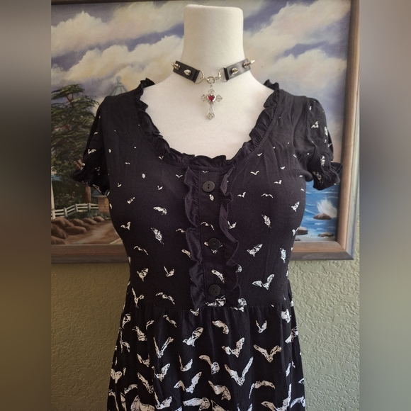 Killstar Bat Print Babydoll Dress - Picture 2 of 6